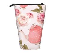 YXDVPALNE Pink Teapot Printed,Telescopic Pencil Case,Stand Pencil Holder with Zipper Pencil Pouch Pen Bag