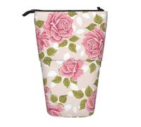 YXDVPALNE Pink Vintage Rose Pattern,Telescopic Pencil Case,Stand Pencil Holder with Zipper Pencil Pouch Pen Bag