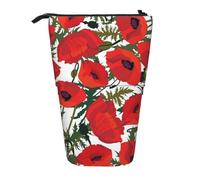 YXDVPALNE Poppy Flower Pattern Printed,Telescopic Pencil Case,Stand Pencil Holder with Zipper Pencil Pouch Pen Bag