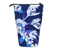 YXDVPALNE Pretty White Flowers Blue Pattern,Telescopic Pencil Case,Stand Pencil Holder with Zipper Pencil Pouch Pen Bag