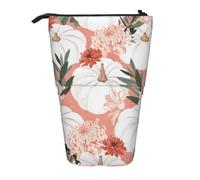 YXDVPALNE Pumpkin Thanksgiving Pink Dahlia Flower Autumn,Telescopic Pencil Case,Stand Pencil Holder with Zipper Pencil Pouch Pen Bag
