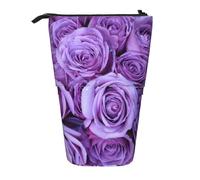 YXDVPALNE Purple Rose Pattern Flower Pattern,Telescopic Pencil Case,Stand Pencil Holder with Zipper Pencil Pouch Pen Bag