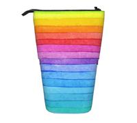YXDVPALNE Rainbow Colored Striped,Telescopic Pencil Case,Stand Pencil Holder with Zipper Pencil Pouch Pen Bag