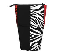 YXDVPALNE Red Leopard and Zebra Animal,Telescopic Pencil Case,Stand Pencil Holder with Zipper Pencil Pouch Pen Bag