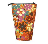 YXDVPALNE Retro 70S Colorful Floral Printed,Telescopic Pencil Case,Stand Pencil Holder with Zipper Pencil Pouch Pen Bag