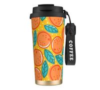 YXDVPALNE Retro Pattern with Oranges,316 Stainless Steel Coffee Mug with Lanyard,Insulated Tumbler Double Wall Travel Car Cup 500 ml