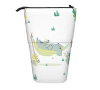 YXDVPALNE Rhino Pattern On White Background,Telescopic Pencil Case,Stand Pencil Holder with Zipper Pencil Pouch Pen Bag