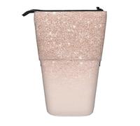 YXDVPALNE Rose Gold Faux Glitter Pink Ombre Block,Telescopic Pencil Case,Stand Pencil Holder with Zipper Pencil Pouch Pen Bag