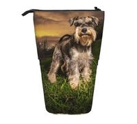YXDVPALNE Schnauzer Sunset Dogs Pets Mountains Schnauzer,Telescopic Pencil Case,Stand Pencil Holder with Zipper Pencil Pouch Pen Bag