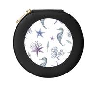 YXDVPALNE Seahorse Coral Starfish Sea Summer, Women's Jewellery Box Jewelry Case Round PVC Leather Jewelry Box Travel Organiser