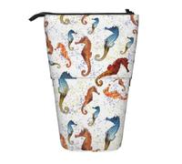 YXDVPALNE Seahorses Ballet White Animals Nautical,Telescopic Pencil Case,Stand Pencil Holder with Zipper Pencil Pouch Pen Bag