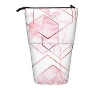 YXDVPALNE Seamless Geometric Pattern with Gold Glitter Lines and Rose Marble,Telescopic Pencil Case,Stand Pencil Holder with Zipper Pencil Pouch Pen Bag