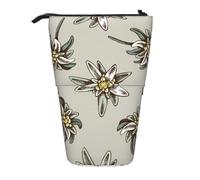 YXDVPALNE Seamless Pattern with Hand Drawn Colored Edelweiss,Telescopic Pencil Case,Stand Pencil Holder with Zipper Pencil Pouch Pen Bag