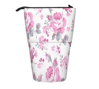 YXDVPALNE Shabby Chic Floral Pink Pattern Pale Roses White,Telescopic Pencil Case,Stand Pencil Holder with Zipper Pencil Pouch Pen Bag