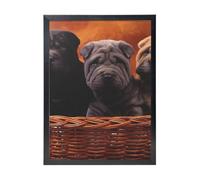 YXDVPALNE Shar Pei Black Puppy Small Dogs Gray Puppy Pets, Wall Art Prints Black Frame Decorative Painting Wall Hanging For Home 30 x 40 cm