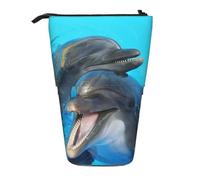 YXDVPALNE Smiling Face Dolphins Printed,Telescopic Pencil Case,Stand Pencil Holder with Zipper Pencil Pouch Pen Bag