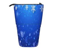 YXDVPALNE Snowflake Blue Winter Christmas,Telescopic Pencil Case,Stand Pencil Holder with Zipper Pencil Pouch Pen Bag