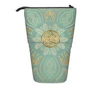 YXDVPALNE Soft Sage Green and Gold Celtic Mandala,Telescopic Pencil Case,Stand Pencil Holder with Zipper Pencil Pouch Pen Bag