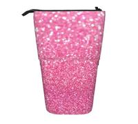 YXDVPALNE Sparkling Pink Glitter Printed,Telescopic Pencil Case,Stand Pencil Holder with Zipper Pencil Pouch Pen Bag