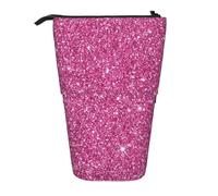 YXDVPALNE Sparkling Pink Glitter,Telescopic Pencil Case,Stand Pencil Holder with Zipper Pencil Pouch Pen Bag