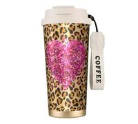 YXDVPALNE Sparkling Pink Hearts and Leopard Print,316 Stainless Steel Coffee Mug with Lanyard,Insulated Tumbler Double Wall Travel Car Cup 500 ml