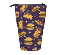 YXDVPALNE Taco Hamburger Hot Dog Pattern,Telescopic Pencil Case,Stand Pencil Holder with Zipper Pencil Pouch Pen Bag