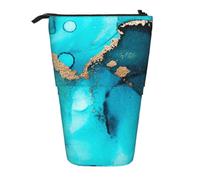 YXDVPALNE Trendy Abstract Teal Gold Swirls,Telescopic Pencil Case,Stand Pencil Holder with Zipper Pencil Pouch Pen Bag