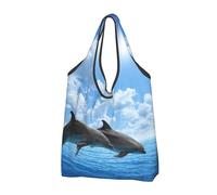 YXDVPALNE Two Dolphins,Shopping Bags Reusable Grocery Bags Foldable Tote Bags Large Capacity Carry Bag