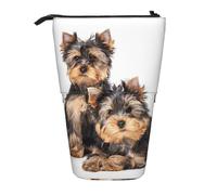 YXDVPALNE Two Yorkshire Terrier Puppies,Telescopic Pencil Case,Stand Pencil Holder with Zipper Pencil Pouch Pen Bag