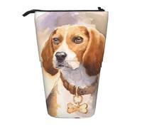 YXDVPALNE Watercolor Beagle Head,Telescopic Pencil Case,Stand Pencil Holder with Zipper Pencil Pouch Pen Bag
