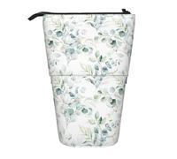 YXDVPALNE Watercolor Green Floral Leaf Eucalyptus Round Leaves Succulent,Telescopic Pencil Case,Stand Pencil Holder with Zipper Pencil Pouch Pen Bag