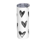 YXDVPALNE Watercolor Hearts Black White Water Bottle Insulated 20 Oz Stainless Steel Mug Vacuum Tumbler Water Flask