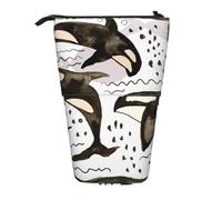 YXDVPALNE Watercolor Orcas,Telescopic Pencil Case,Stand Pencil Holder with Zipper Pencil Pouch Pen Bag