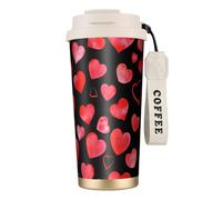 YXDVPALNE Watercolor Red Hearts Pattern,316 Stainless Steel Coffee Mug with Lanyard,Insulated Tumbler Double Wall Travel Car Cup 500 ml