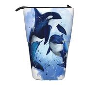 YXDVPALNE Watercolor Two Killer Whales,Telescopic Pencil Case,Stand Pencil Holder with Zipper Pencil Pouch Pen Bag