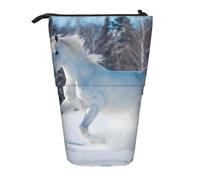 YXDVPALNE White Horse in Winter,Telescopic Pencil Case,Stand Pencil Holder with Zipper Pencil Pouch Pen Bag