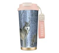 YXDVPALNE Wild Animals Wolf Printed,316 Stainless Steel Coffee Mug with Lanyard,Insulated Tumbler Double Wall Travel Car Cup 500 ml
