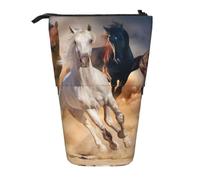 YXDVPALNE Wild Horse Running Against Sand Storm,Telescopic Pencil Case,Stand Pencil Holder with Zipper Pencil Pouch Pen Bag
