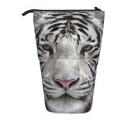 YXDVPALNE Winter White Tiger,Telescopic Pencil Case,Stand Pencil Holder with Zipper Pencil Pouch Pen Bag