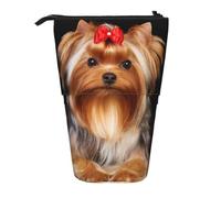 YXDVPALNE Yorkshire Terrier and Ribbon,Telescopic Pencil Case,Stand Pencil Holder with Zipper Pencil Pouch Pen Bag