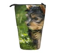 YXDVPALNE Yorkshire Terrier Green Grass Cute Dogs,Telescopic Pencil Case,Stand Pencil Holder with Zipper Pencil Pouch Pen Bag
