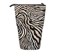 YXDVPALNE Zebra Print Striped Abstract Art,Telescopic Pencil Case,Stand Pencil Holder with Zipper Pencil Pouch Pen Bag