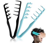 Yxelydriail 2 Pcs Texture Comb, Volumizing Wide-Tooth Texture Comb, Roots Volume Tool Fluffy Styling Comb Hair Styling Accessories for Mens Womens Bangs Hairdressing (Black+Blue)