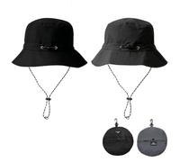 Yxelydriail 2Pcs Bucket Hats Men, Waterproof Bucket Hat with String, Wide Brim Packable Beach Sun Hat for Protection Women Men Beach Camping (Black+Grey)