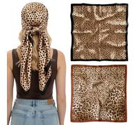 Yxelydriail 2PCS Satin Head Scarf, Leopard Print Headscarf for Women, Classic Soft Neck Scarf for Gifts Travel Vacation Sports Outfits Wear