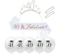 Yxelydriail 40th Birthday Sash and Tiara Rose Sash Rhinestone Crown 40th Birthday Decorations for Women (White 40th)