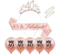 Yxelydriail 40th Birthday Sash and Tiara Rose Sash Rhinestone Crown 40th Birthday Decorations for Women (Rose Gold 40th)
