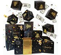 Yxelydriail Birthday Pop Up Explosion Gift Box, Black Gold Surprise Explosion for Money, Folding Bouncing Cash Boxes Money with 10 Jumping Boxes for Kids Boys Men Dad (Black Gold)