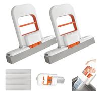 Yxelydriail Mini Foldable Desktop Mop, Mini Mop for Small Spaces, Portable Self-Squeeze Short Mini Reusable Cleaning Sponge for Tabletop Cleaning, Kitchen, Bathroom (2PCS Orange)