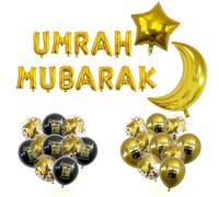 Yxelydriail Umrah Mubarak Party Decoration Banner, 23Pcs Black Gold Ramadan Party Decorations Moon Star Balloon for Ramadan Decor Supplies (Black Gold)